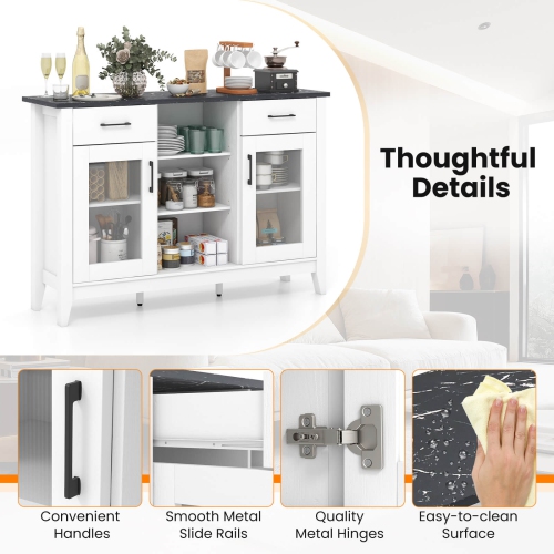 Buffet Costway avec 2 tiroirs 2 portes 3 compartiments ouverts 4 tablettes