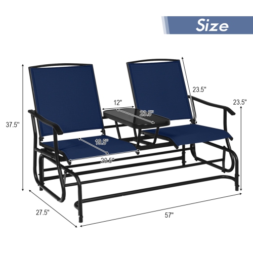 Costway 2 Person Outdoor Patio Double Glider Chair Loveseat Rocking