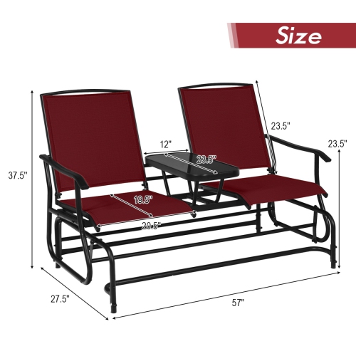 Costway 2 Person Outdoor Patio Double Glider Chair Loveseat Rocking