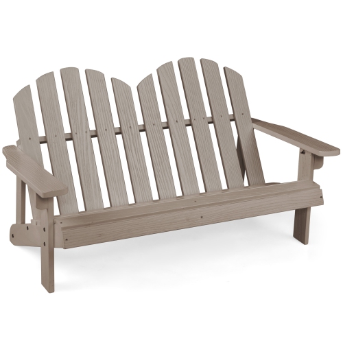 Costway 2 Person Adirondack Chair Kid Solid Wood Loveseat Backrest Arm Rest Patio