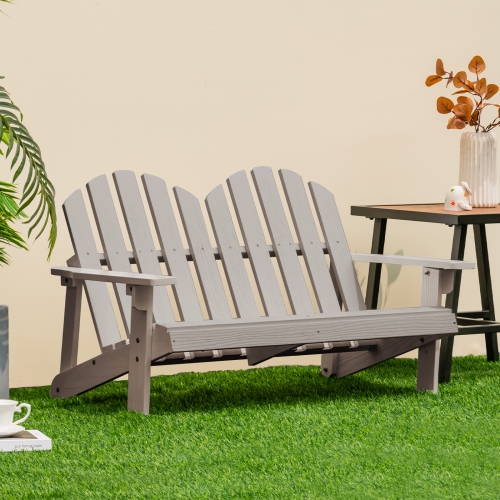 Costway 2 Person Adirondack Chair Kid Solid Wood Loveseat Backrest Arm Rest Patio