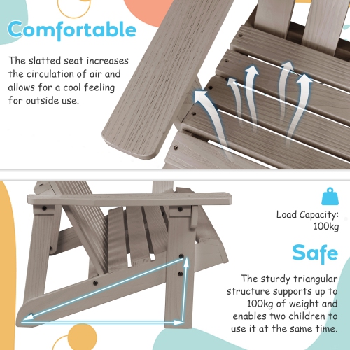 Costway 2 Person Adirondack Chair Kid Solid Wood Loveseat Backrest Arm Rest Patio