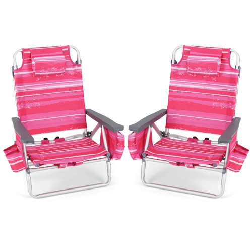 2-Pack Folding Backpack Beach Chair 5-Position Outdoor Reclining Chairs with Pillow