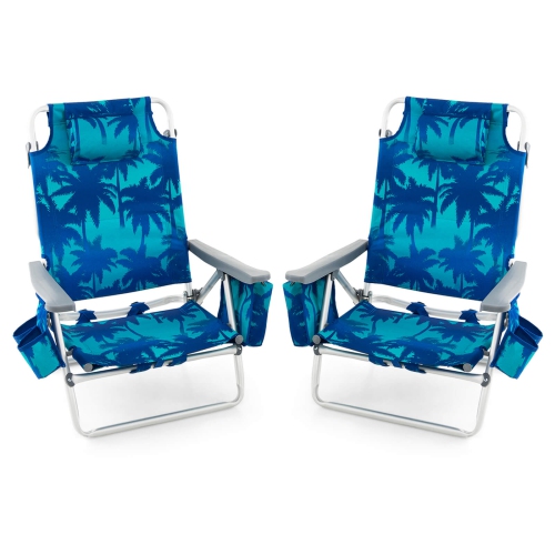 2-Pack Folding Backpack Beach Chair 5-Position Outdoor Reclining Chairs with Pillow