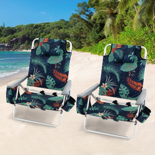 COSTWAY  2-Pack Folding Backpack Beach Chair 5-Position Outdoor Reclining Chairs With Pillow The best pool chair option period
