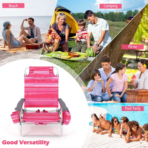 Costway 4-Pack Folding Backpack Beach Chair 5-Position Outdoor Reclining Chairs with Pillow