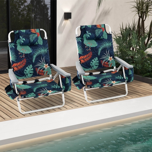 Costway 4-Pack Folding Backpack Beach Chair 5-Position Outdoor Reclining Chairs with Pillow