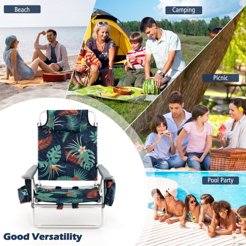 Costway 4-Pack Folding Backpack Beach Chair 5-Position Outdoor Reclining Chairs with Pillow