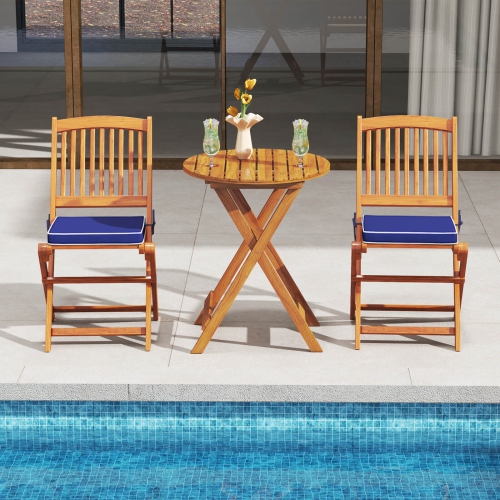 Costway Outdoor Folding Chairs Set of 4 Acacia Wood High-Back Chair with Seat Cushions
