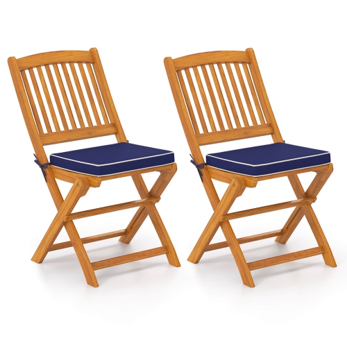 Costway Outdoor Folding Chairs Set of 4 Acacia Wood High-Back Chair with Seat Cushions