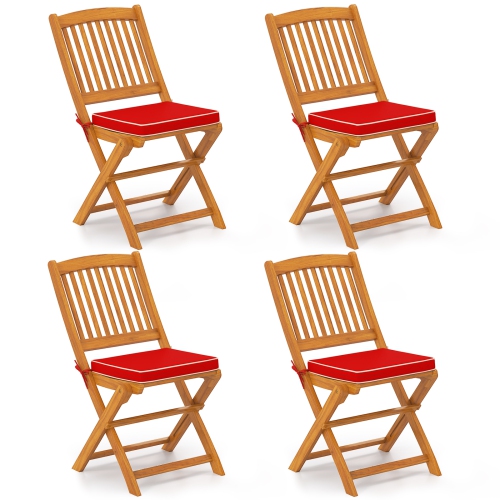 COSTWAY  Outdoor Folding Chairs Set Of 4 Acacia Wood High-Back Chair With Seat Cushions