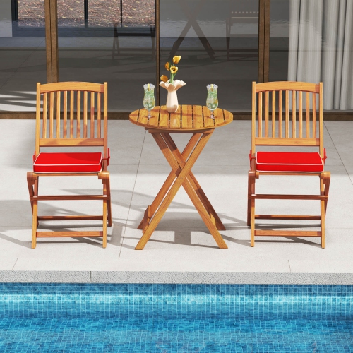 Costway Outdoor Folding Chairs Set of 4 Acacia Wood High-Back Chair with Seat Cushions