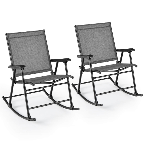 Image 1 de 8.. Chaise berçante pliante de patio 2 PCS de Costway – Chaise berçante robuste avec cadre en métal, extérieur