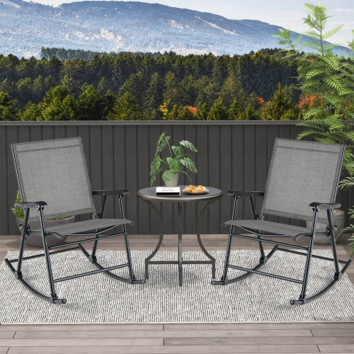 Costway 2 PCS Patio Folding Rocking Chair Heavy-Duty Metal Frame Rockers Outdoor