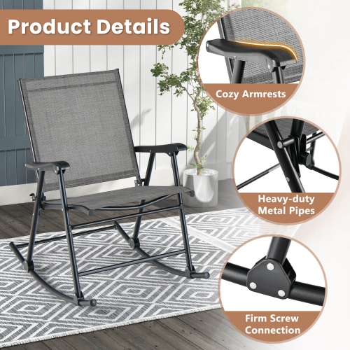 Costway 2 PCS Patio Folding Rocking Chair Heavy-Duty Metal Frame Rockers Outdoor