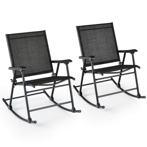 Image 1 de 8.. Chaise berçante pliante de patio 2 PCS de Costway – Chaise berçante robuste avec cadre en métal, extérieur