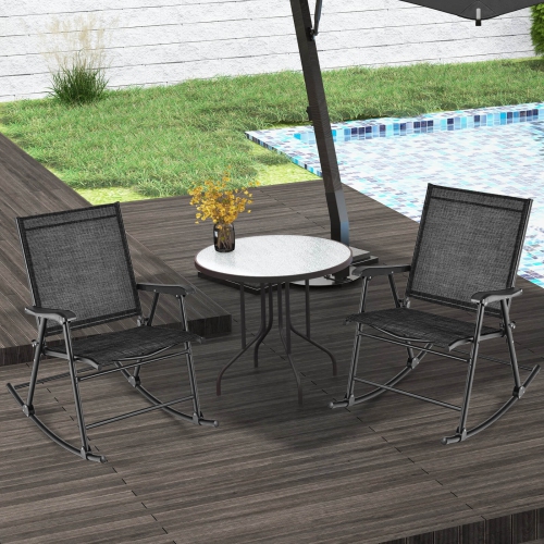 Costway 2 PCS Patio Folding Rocking Chair Heavy-Duty Metal Frame Rockers Outdoor