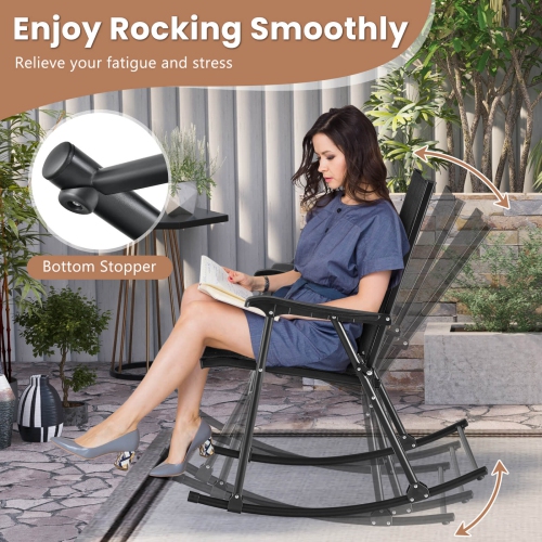 Costway 2 PCS Patio Folding Rocking Chair Heavy-Duty Metal Frame Rockers Outdoor