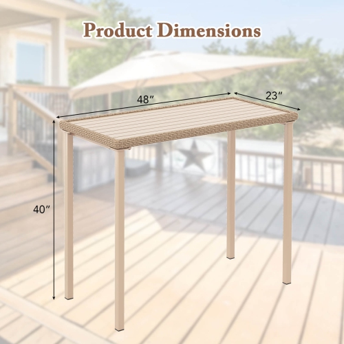 Costway 48" Outdoor Counter Height Table Patio Bar Table Heavy Duty Rectangle Metal Frame