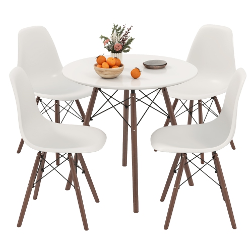 Costway Dining Table Set Modern 5 PCS For 4 Round Dining Room Table Set with Solid Wood Leg