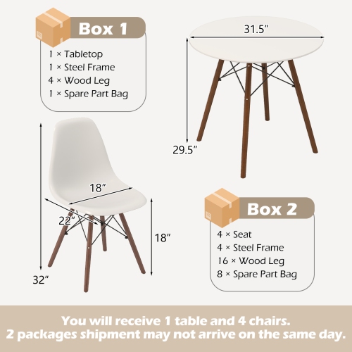 Costway Dining Table Set Modern 5 PCS For 4 Round Dining Room Table Set with Solid Wood Leg