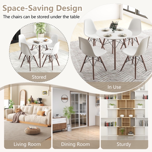 Costway Dining Table Set Modern 5 PCS For 4 Round Dining Room Table Set with Solid Wood Leg