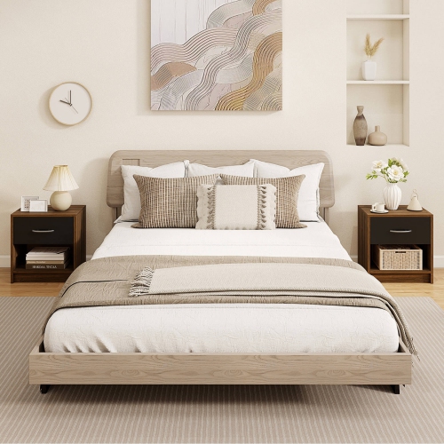 Costway Modern Nightstand Bedside Table with Drawer Open Storage Shelf for Small Spaces