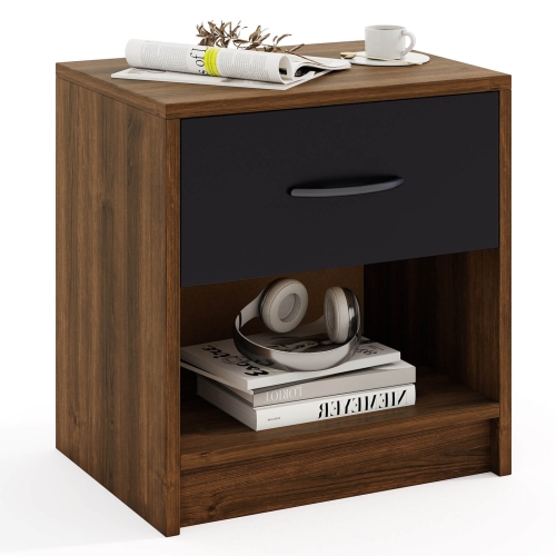 Costway Modern Nightstand Bedside Table with Drawer Open Storage Shelf for Small Spaces
