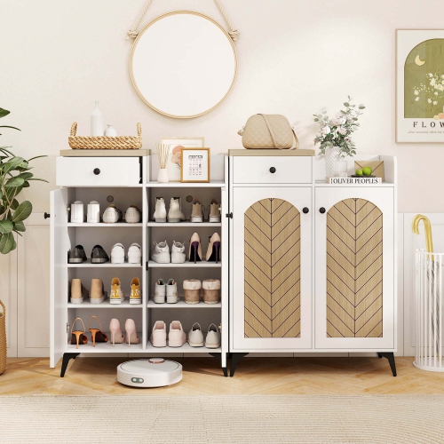 Armoire à chaussures à 6 niveaux de Costway avec tiroir à 6 tablettes amovibles Ouverture de ventilation Pattes en métal