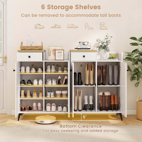 Armoire à chaussures à 6 niveaux de Costway avec tiroir à 6 tablettes amovibles Ouverture de ventilation Pattes en métal