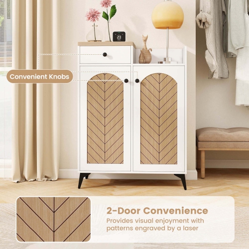 Armoire à chaussures à 6 niveaux de Costway avec tiroir à 6 tablettes amovibles Ouverture de ventilation Pattes en métal