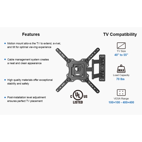 Ergo AV Premium Motion Mount for TVs 40″ to 55″