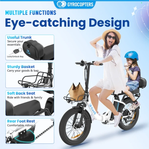 Gyrocopters iCaddy Foldable Adults Electric Cargo Bike with Basket | UL 2849 | 650W Peak Brushless DC Motor | Up to 125 km PAS Range | Speed Up to 40