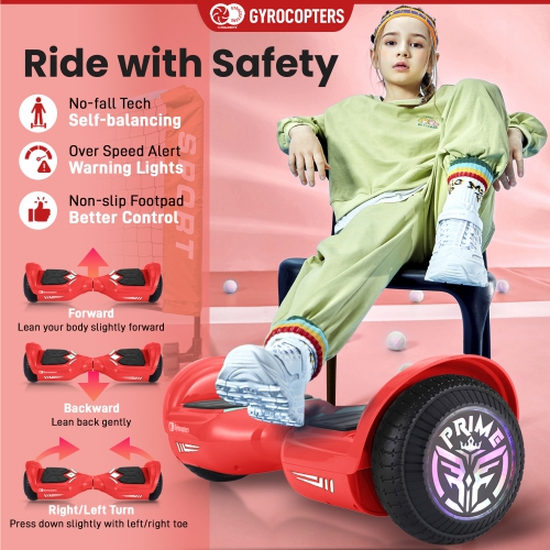 Gyrocopters Prime All-Terrain Hoverboard | Speed up to 15km/h | 300W Powerful Motor | 6.5” LED wheels | 165 lbs weight capacity | UL2272 certified |