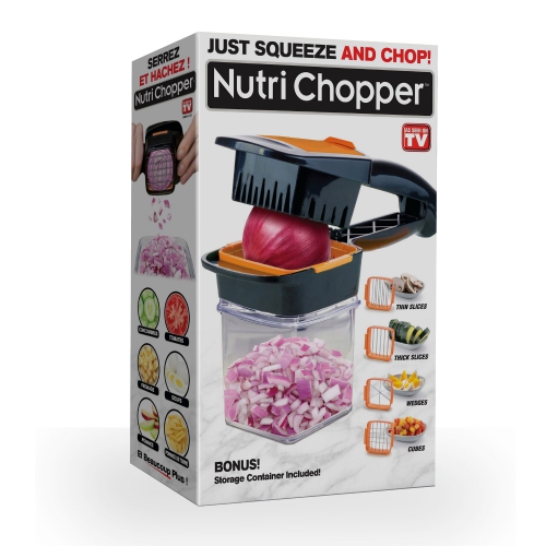 Hachoir portatif à légumes et à fruits avec contenant de rangement de Nutri Chopper - Trancheuse de cuisine compacte 5-en-1 noire