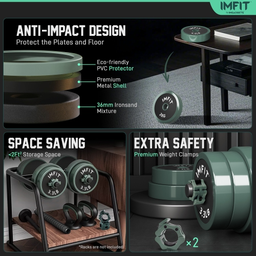 Haltères ajustables AIO 1,65 à 30 lb | Haltères, haltères russes, barres d'appui pour un entraînement complet | Ensemble de poids ajustable de