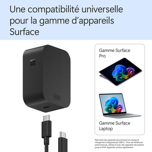Chargeur mural USB-C de 45 W pour Surface de Microsoft
