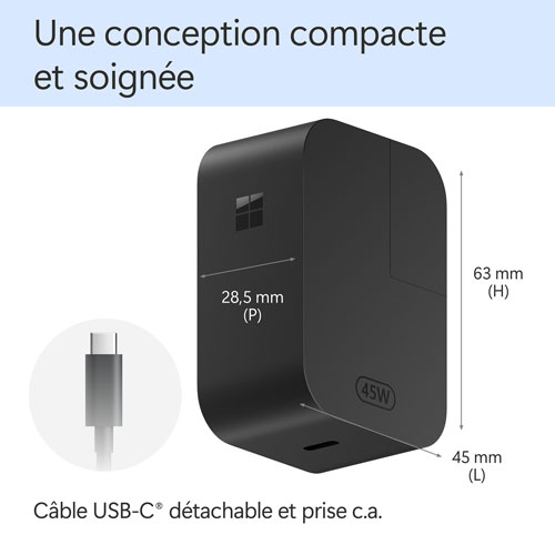 Chargeur mural USB-C de 45 W pour Surface de Microsoft