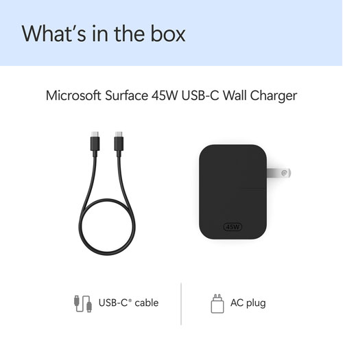 Chargeur mural USB-C de 45 W pour Surface de Microsoft