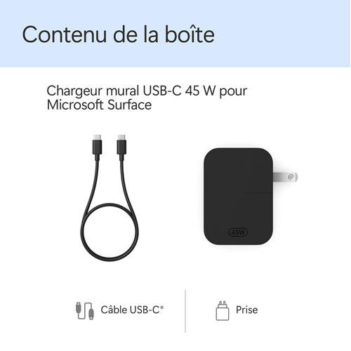 Chargeur mural USB-C de 45 W pour Surface de Microsoft