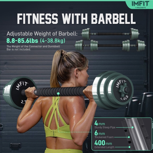 IMFIT AIO Weight Adjustable Dumbbells 1.65 to 85lbs | Dumbbells, Barbells, Kettlebells, Push-Up Bars for Full-Body Workout | Premium Adjustable