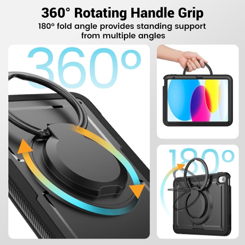 XCRS Heavy Duty Shockproof Cover with Rotating Stand Handle Grip Case for iPad 10.9 inch 10th Gen 11th Gen