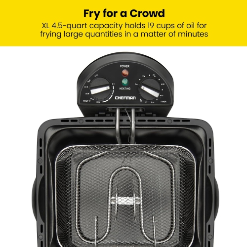 Friteuse 4,5 L de Chefman, très grande capacité, température réglable et minuterie - Acier inoxydable