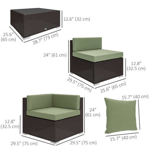 Outsunny 7 Piece Patio Furniture Set, PE Rattan Outdoor Conversation Set with Sectional Sofa, Glass Tabletop, Cushions and Pillows for Garden, Lawn,