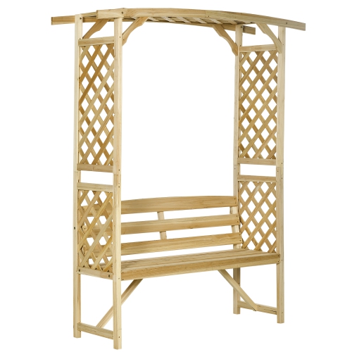 Outsunny Garden Arch with Bench, Wooden Garden Arbor Archway Trellis for Climbing Plants, 2-Person Outdoor Bench for Vines, Flowers, Wedding, Party,