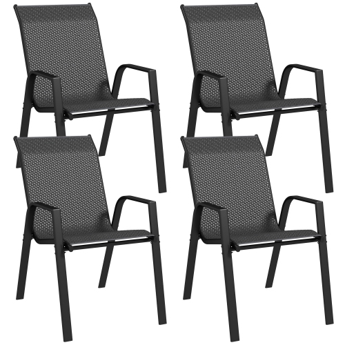 OUTSUNNY  Pe Rattan Outdoor Dining Chairs Set Of 4, Stackable Wicker Outdoor Patio Chairs \w Armrests, Backrest And Steel Frame for Deck, Porch