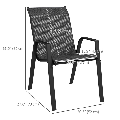 Outsunny PE Rattan Outdoor Dining Chairs Set of 4, Stackable Wicker Outdoor Patio Chairs with Armrests, Backrest and Steel Frame for Deck, Porch,