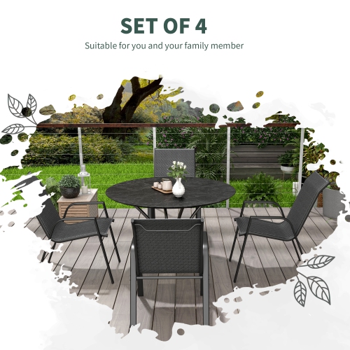 Outsunny PE Rattan Outdoor Dining Chairs Set of 4, Stackable Wicker Outdoor Patio Chairs with Armrests, Backrest and Steel Frame for Deck, Porch,