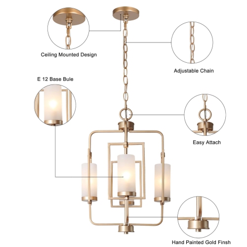 4 -Light Matte Gold Modern/contemporary For Use in Bedrooms, Dining Rooms, Foyers, Kitchens, Living Rooms Chandelier