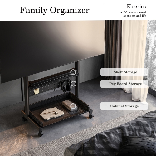 FITUEYES TV Stand with Wheels for 40 to 85 inch LED LCD Flat Screen, Max VESA 600x400mm, Holds Up to 132 lbs, Corner TV Stand Mount with Storage